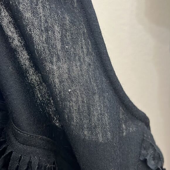 CL Carol Little Dress Sz 6 Black Wool Scoop Neck Long Sleeve Gem Stone Fringe - Picture 12 of 14